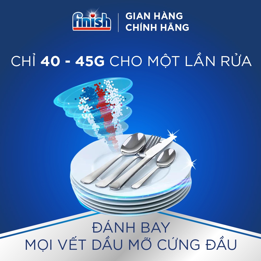 Combo Finish Làm quen 2: Bột Rửa Chén Hương Chanh Lemon Classic 1kg + Nước Làm Bóng Rinse &amp; Shine 500ml