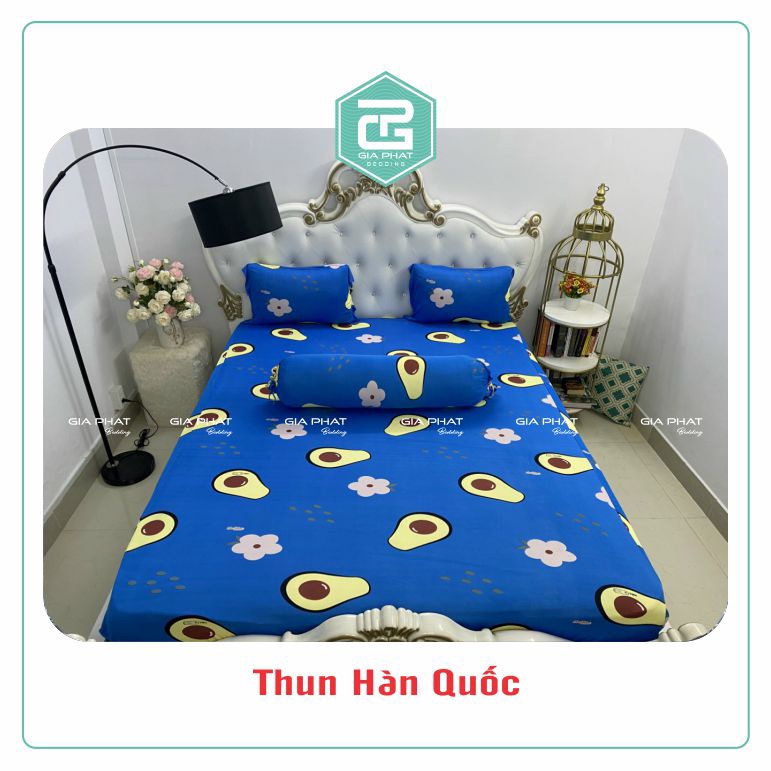 Bộ Ga Gối Thun Lạnh Hàn Quốc { 4 Món } họa tiết Quả Bơ ( 1 ga bọc + 2 vỏ gối nằm + 1 vỏ gối ôm )