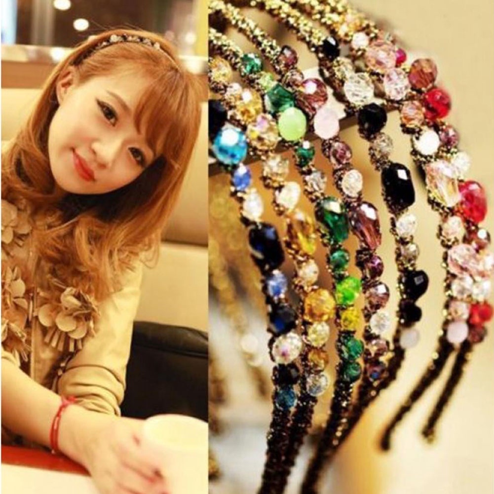 Băng đô cài tóc đính kim cương giả nhiều màu long lanh