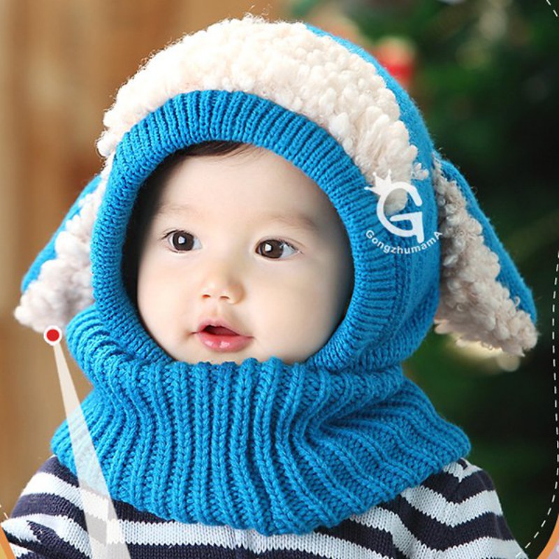 Mũ len phối khăn quàng cổ ấm áp đáng yêu dành cho em bé