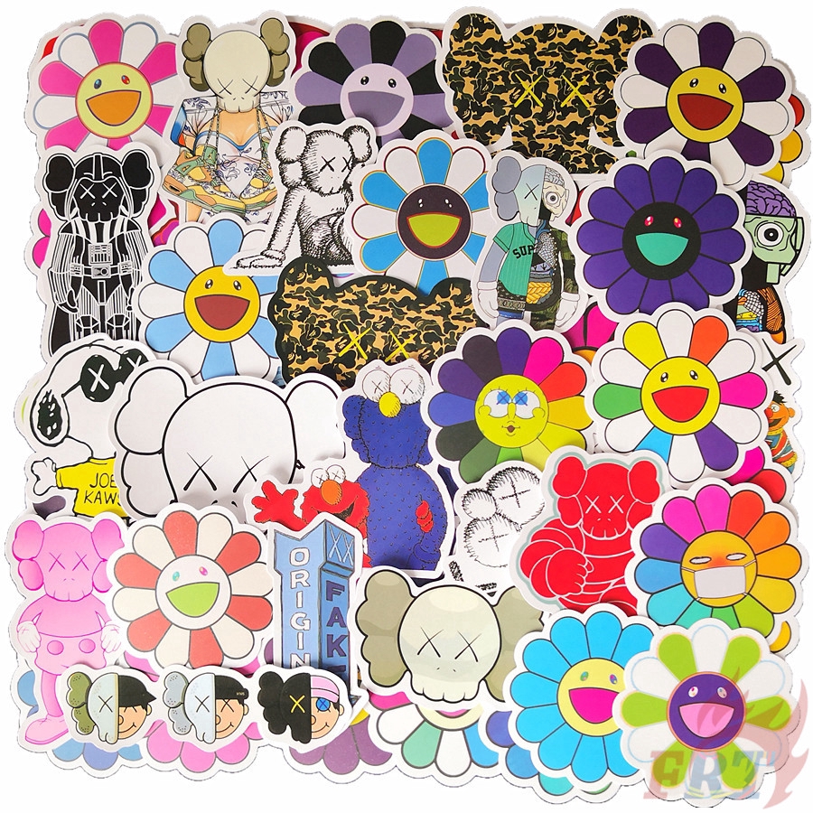 Bộ 102 miếng dán hình in hình nhân vật Kaws Murakami Takashi Hoa hướng dương dễ thương dùng để trang trí
