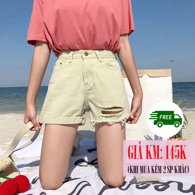 [Hàng có sẵn_Video thật]Quần shorts jean nữ lưng cao Ulzzang Quảng Châu QNJ10