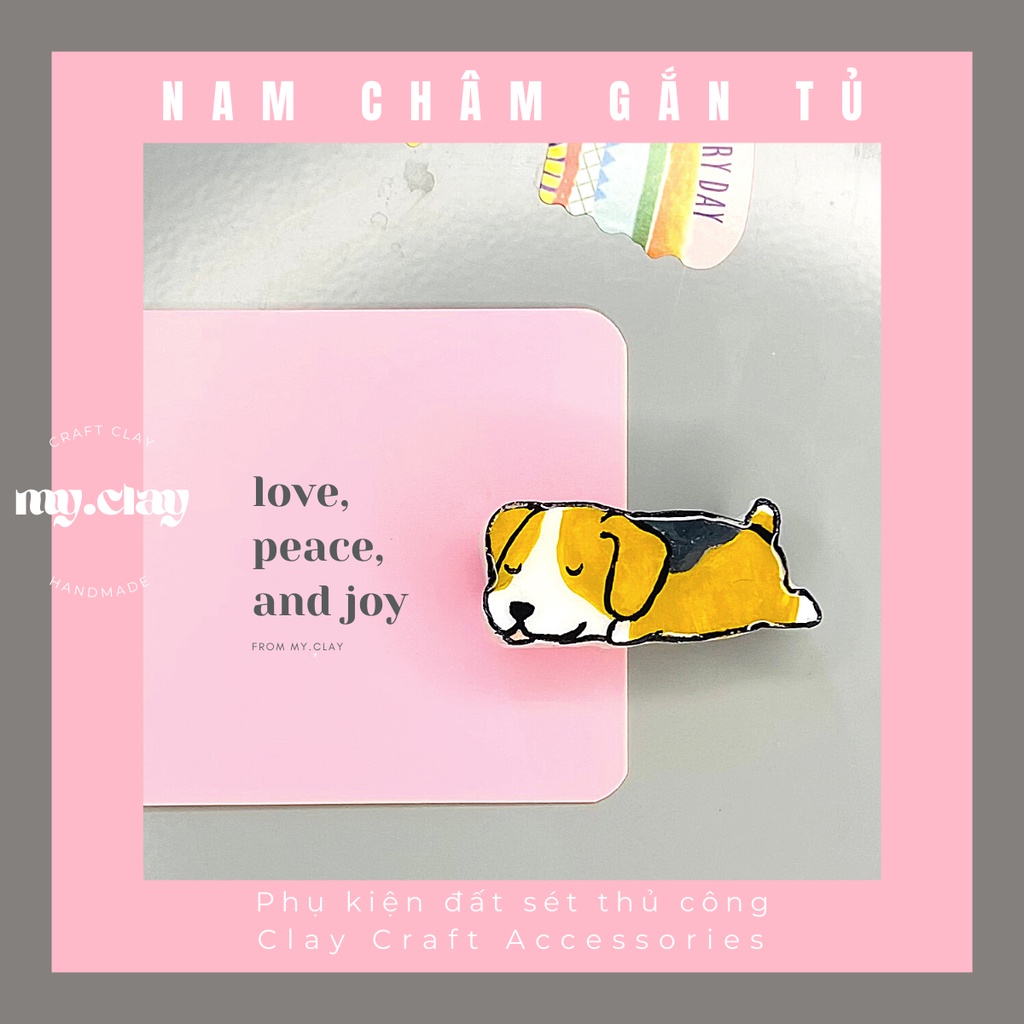 Nam châm dán trang trí tủ lạnh họa tiết cún dễ thương - đất sét thủ công 100%