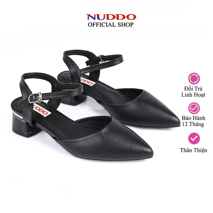 Giày cao gót nữ 3 phân NUDDO mũi nhọn gót mica vuông thiết kế dáng sandal công sở đep kín mũi sang trọng NU2011