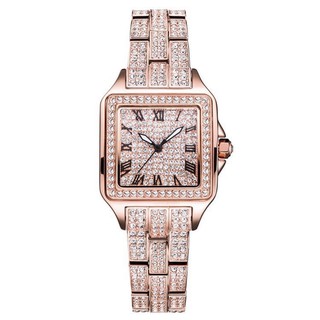 Đồng Hồ Davena Nữ Kiểu Vuông Full Đá Rose Gold Chính Hãng 28x28mm