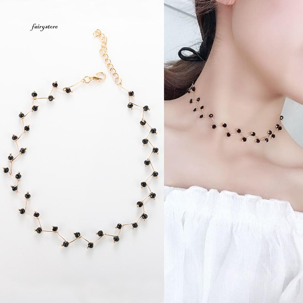 Dây chuyền Choker gợn sóng đính hạt cườm màu đen thời trang cho nữ