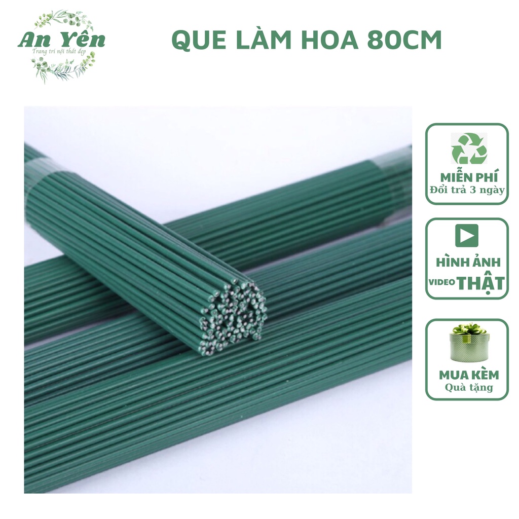 Que làm hoa 80cm Que kẽm bọc nhựa xanh 80cm làm thân hoa giả, hoa giấy nhún hoa sáp