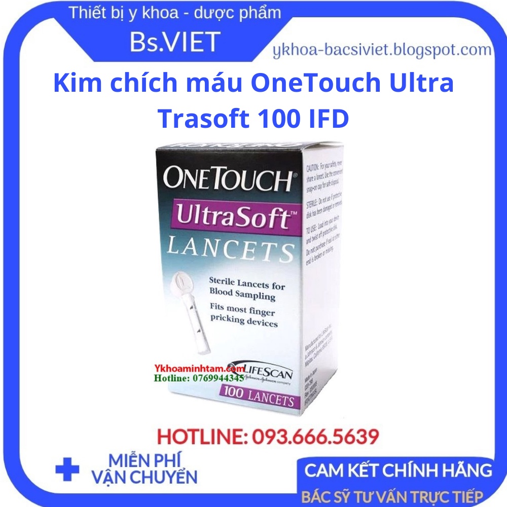 Kim chích máu OneTouch Ultra Trasoft 100 IFD - Thiết kế đầu vát kim cương, giảm đau, lấy máu dễ dàng, an toàn - Bsviet