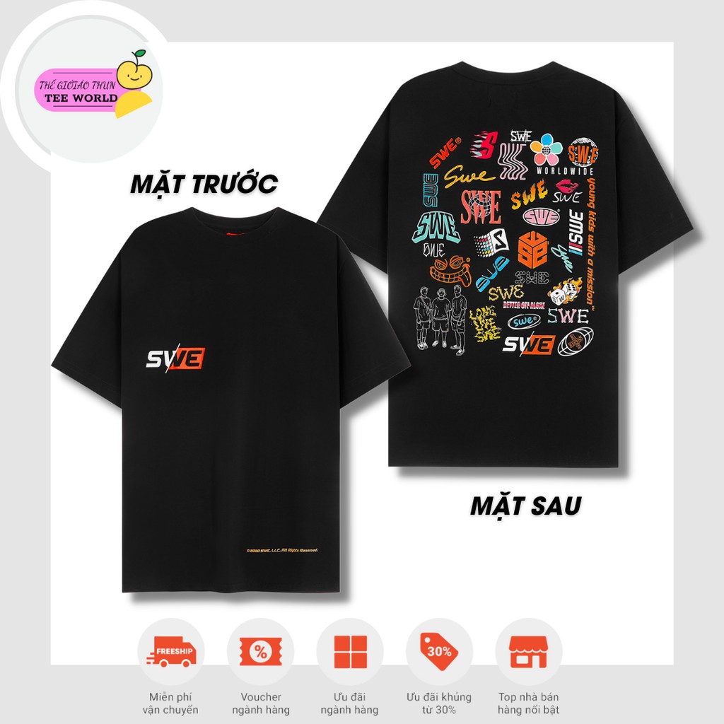 Áo thun tay lỡ SWE form rộng Unisex nam nữ phong cách Ulzzang - Áo thun Unisex N7 Tee World SMILEY