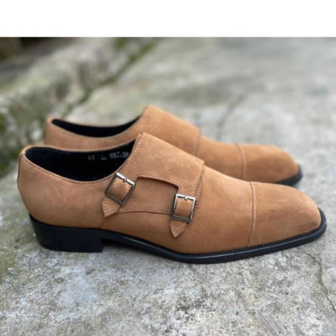 Giày lười nam da lộn cao cấp chất da bò thật đế gỗ phíp bảo hành 1 năm kiểu dáng Double Monkstrap - Mã T159