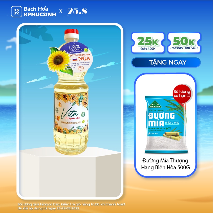 Dầu Ăn Cao Cấp Hướng Dương Vita Organica Loại Premium 1L - Hàng Nhập Khẩu Nga (Russia) KPHUCSINH - Hàng Chính Hãng