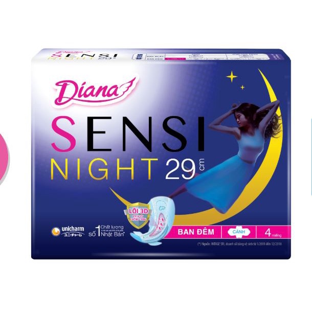 Băng vệ sinh ban đêm Diana Sensi Night có cánh 29cm (4 miếng)