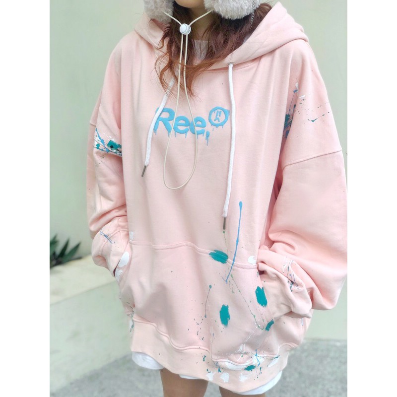 ÁO HOODIE VẨY SƠN THỦ CÔNG MÀU HỒNG