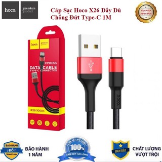 Cáp Sạc Hoco X26💖DÂY DÙ CHỐNG ĐỨT💖Dây Sạc Type C Dài 1M - Bảo Hành Chính Hãng 12T