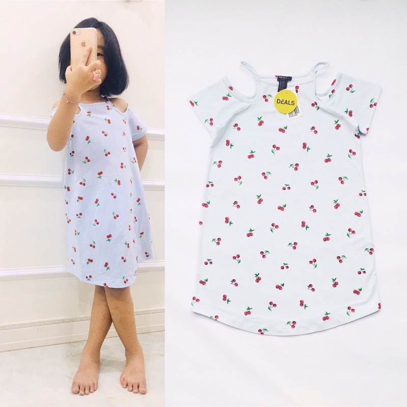 Đầm Thun Cotton F21 Xuất Xịn Họa Tiết Cherry 4-12Tuổi