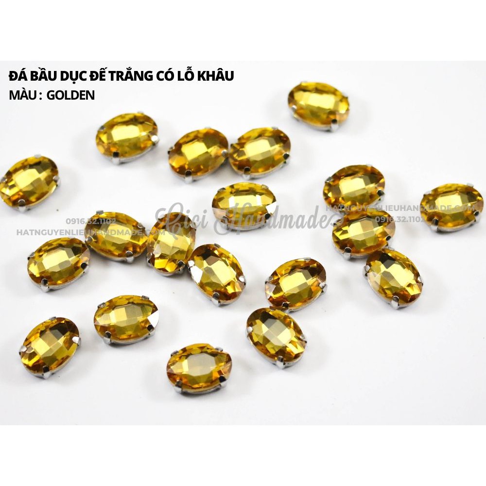 Set 10 hạt đá bầu dục cao cấp, đế trắng có lỗ khâu link 2/2 Cici Handmade chuyên hạt đá hạt pha lê hạt cườm trang sức