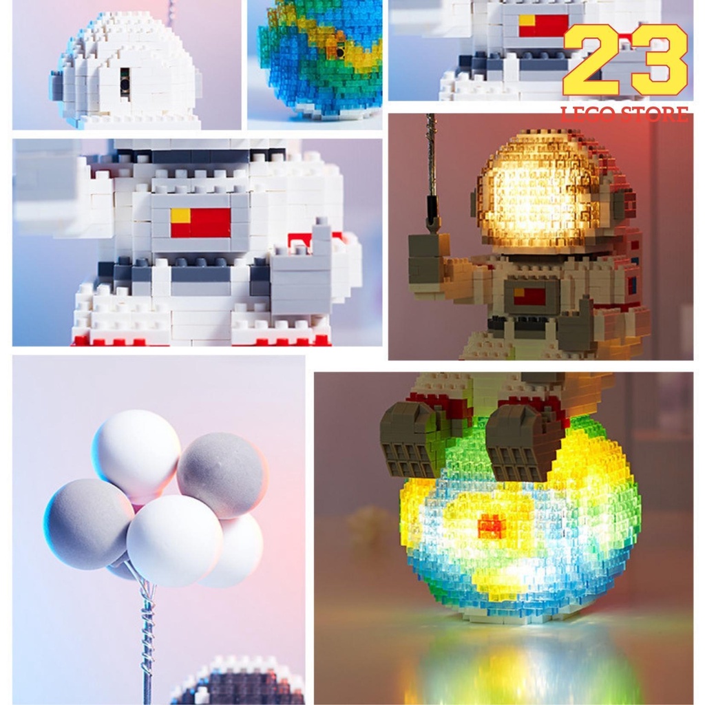 Bộ đồ chơi lắp ghép Phi hành gia Cầm bóng bay Balloon Astronaut, tặng kèm đèn led phát sáng