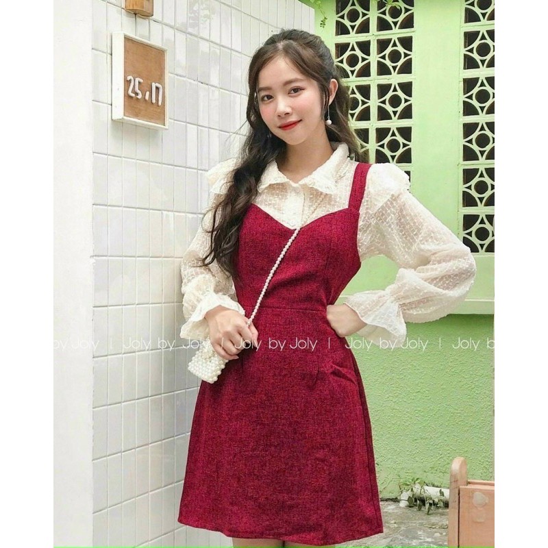 ❤SET YẾM DẠ ĐỎ + ÁO REN CỔ SEN BÈO TAY LOE❤️