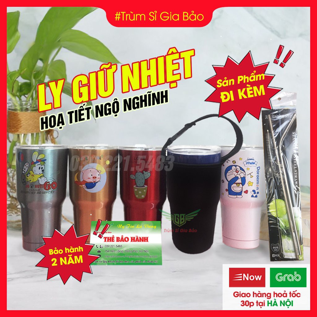 Ly giữ nhiệt Thái Lan Yeti 900ml kèm cọ và ống hút ,  bình giữ nhiệt inox 304 cao cấp , ca cốc giữ nhiệt hoạt hình