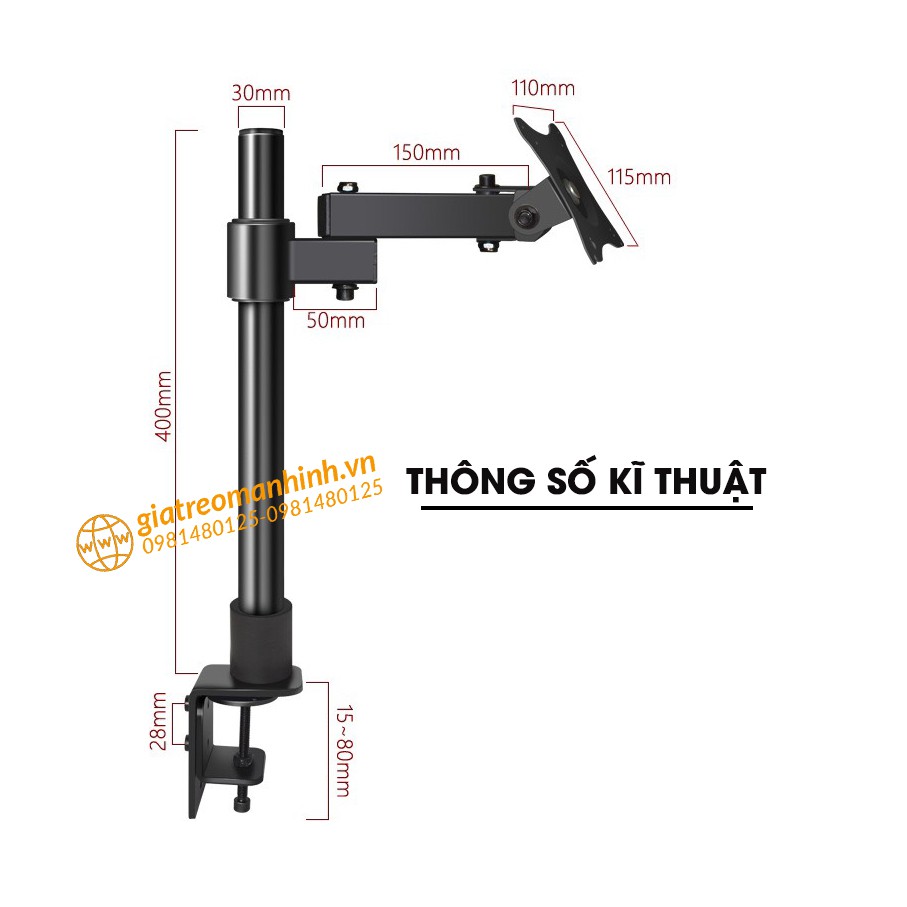 Giá Treo Màn Hình 17- 32 Inch HW-701 XL03 / Tải Trọng 6-8Kg - Xoay Màn 360  - Lắp Đặt Kẹp Bàn