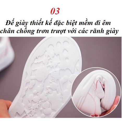 Giày Sneaker trắng trẻ em tiểu học cao cấp đế êm chân da Pu mềm CG21