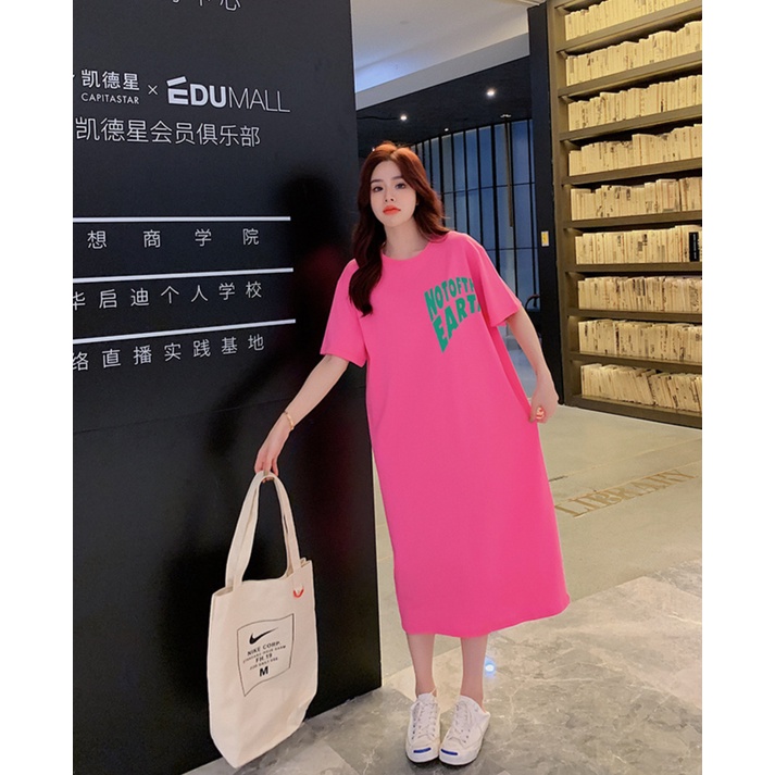 Đầm Suông Váy Dài Form Rộng Tay Lỡ Cổ Tròn In Hình Bá Đạo Cool Ngầu Chất Cotton Trẻ Trung Năng Động TTDS0493
