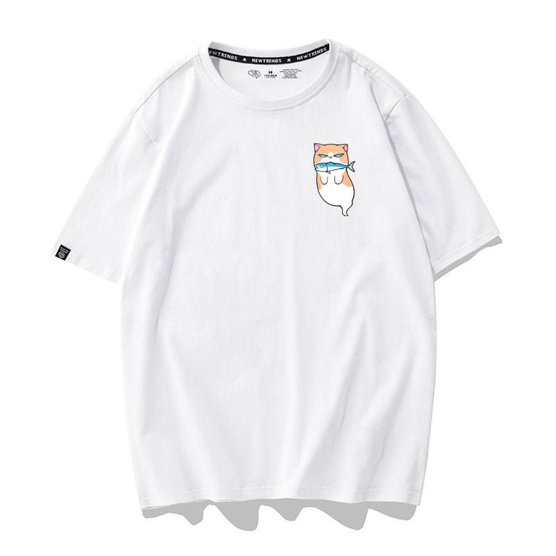 [Hàng Xịn, Gía Tốt] Áo Phông Thun Mèo Ngậm Cá Mini Nam Nữ - Unisex - Cotton - Mã AT034