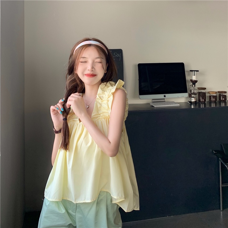 Áo croptop Xiaozhainv hai dây màu trơn thời trang mùa hè Hàn Quốc cho nữ