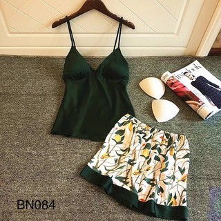 Bộ đồ ngủ lụa 2 dây cao cấp kèm mút ngực- BN084