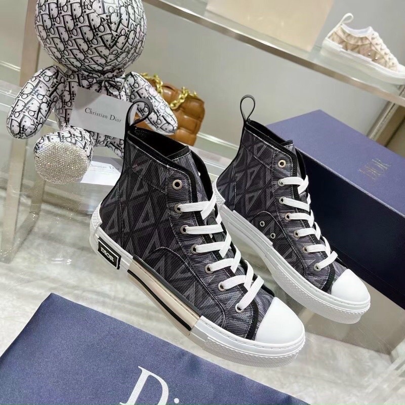 GIÀY DI.OR HIGH SNEAKER CANVAS BLACK GREY LAI AU