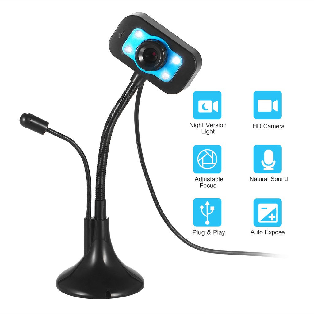 Webcam Tự Động Lấy Nét Tích Hợp Micro, Có Đèn Led, Hỗ Trợ Camera Xoay, Dành Cho Học Online, Livestream