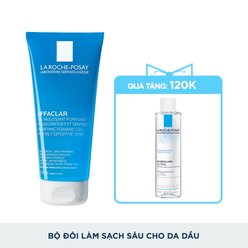 Bộ sữa rửa mặt dạng gel rửa mặt làm sạch &amp; giảm nhờn La Roche-Posay 200ml &amp; nước tẩy trang 50ml