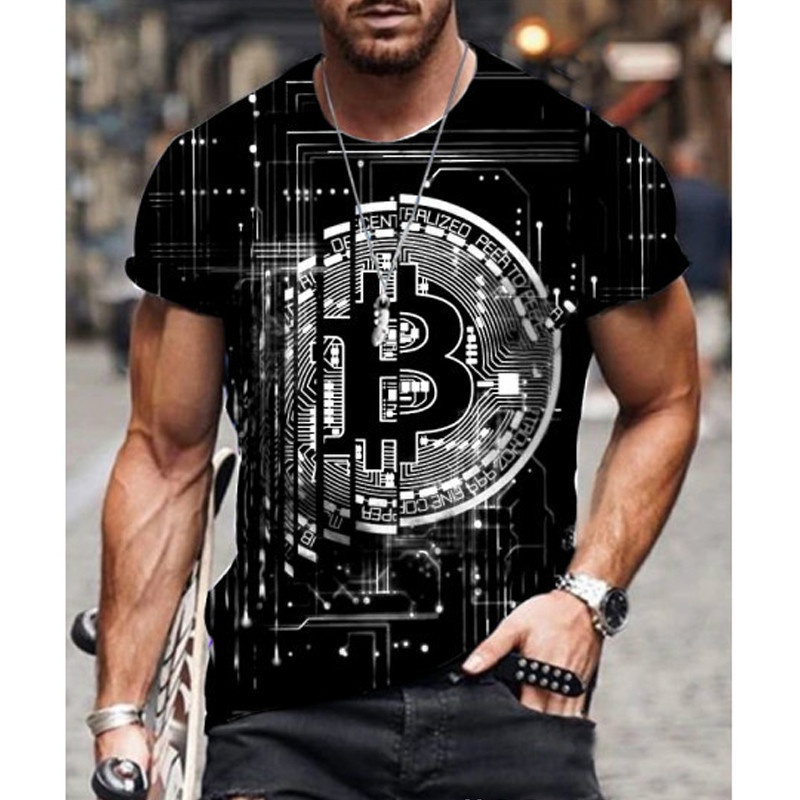 Áo thun tay ngắn dáng rộng in hình Bitcoin 2021 XS-6XL thời trang cho nam