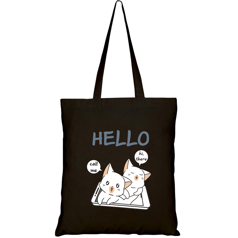 Túi vải tote canvas HTFashion in hình kawaii cats with technology smart phone HT158