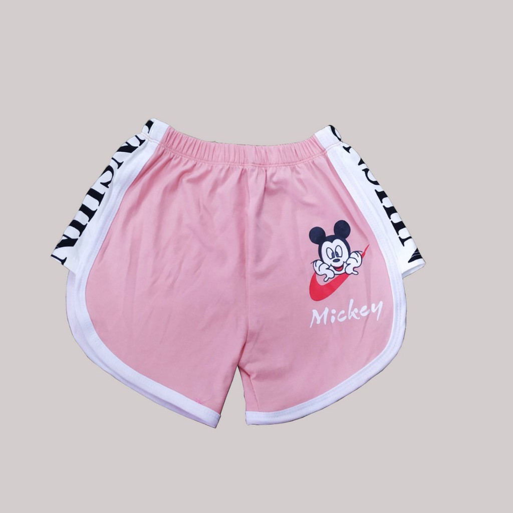 Quần đùi thể thao sọc viền họa tiết Mickey dễ thương cho bé gái, hàng cotton đẹp