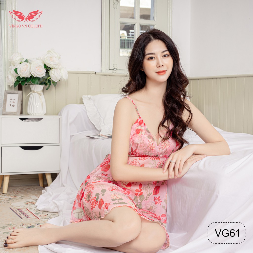 VINGO Váy Ngủ Voan Cao Cấp Xuyên Thấu Họa Tiết Hoa Nhí Gợi Cảm Và Quyến Rũ VG61 Từ VNGO