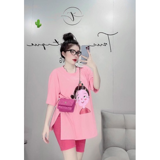 Set Bộ Áo Thun Xẻ Tà Kèm Quần Ngố Ôm,Set Bộ Nữ Thời Trang