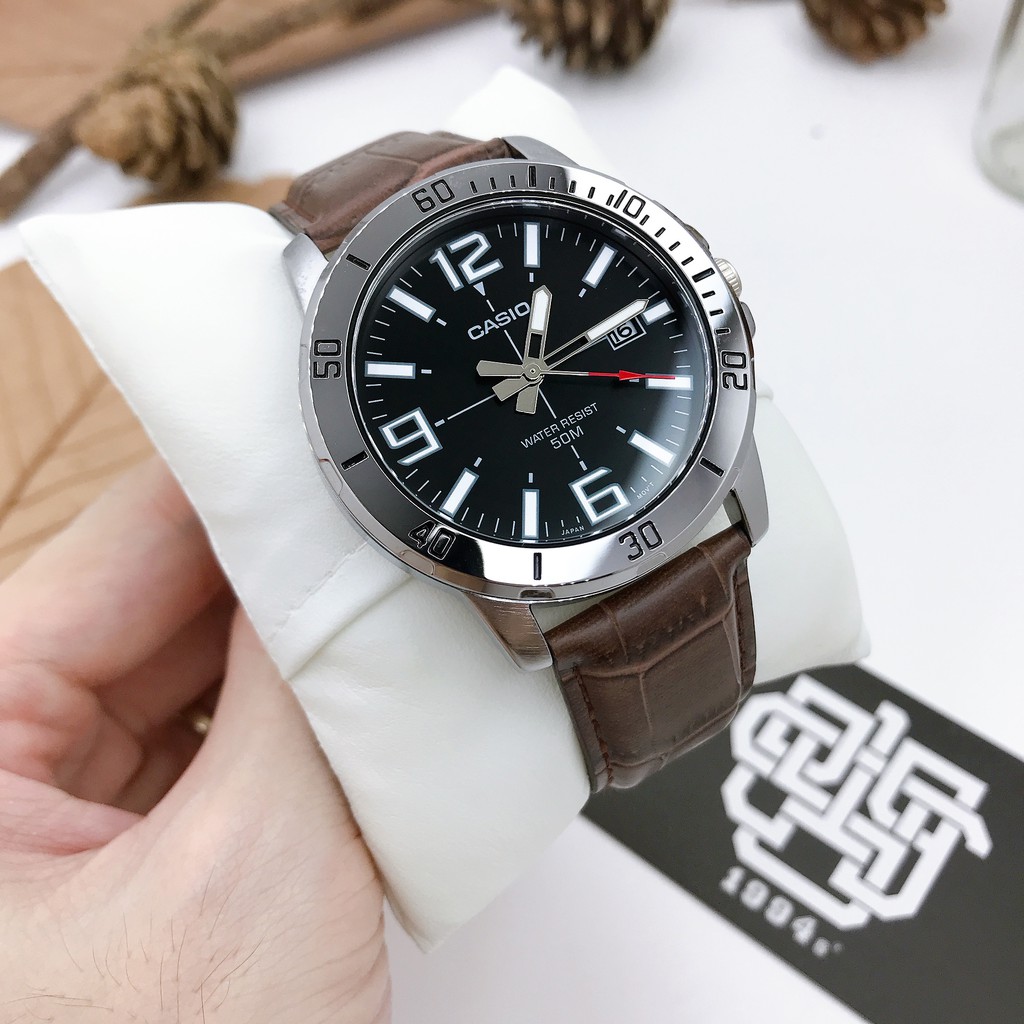 Đồng hồ nam Casio MTP-VD01L / MTP-VD01L-2B dây da, size 45mm, chống nước 50m, hàng chính hãng