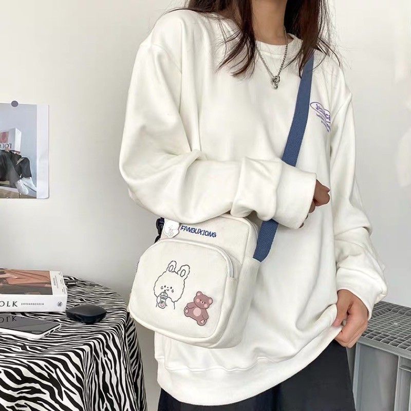 [ HOT ] Túi tote vải mini đeo chéo canvas thêu hình gấu dễ thương giá rẻ