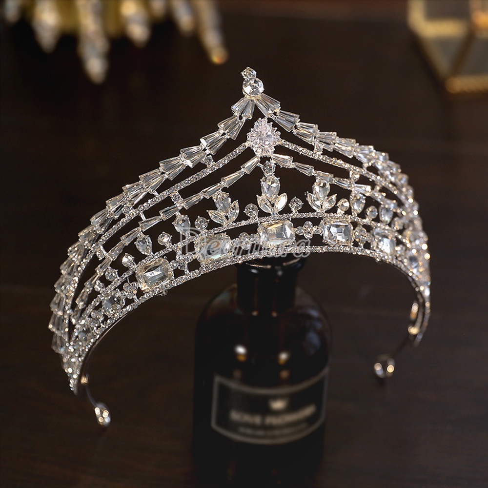 Vương Miện Hợp Kim Kẽm Mạ Bạc Sang Trọng Cho Cô Dâu