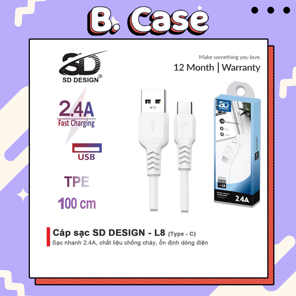 Cáp Sạc Type C L8 chính hãng SD DESIGN