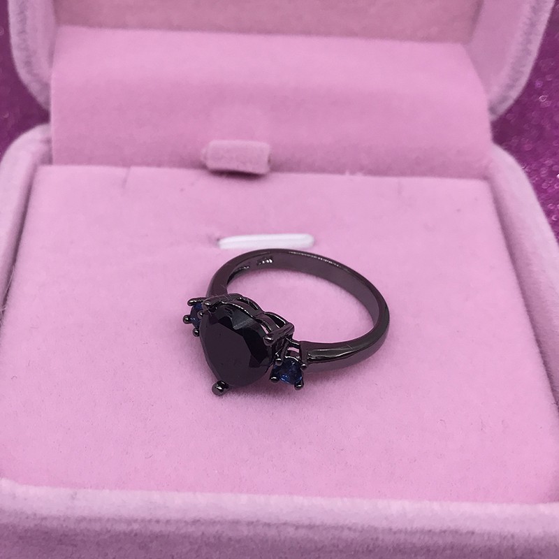 Nhẫn bạc 925 mạ vàng đen 18K hình trái tim đính đá thời trang cho nữ R934