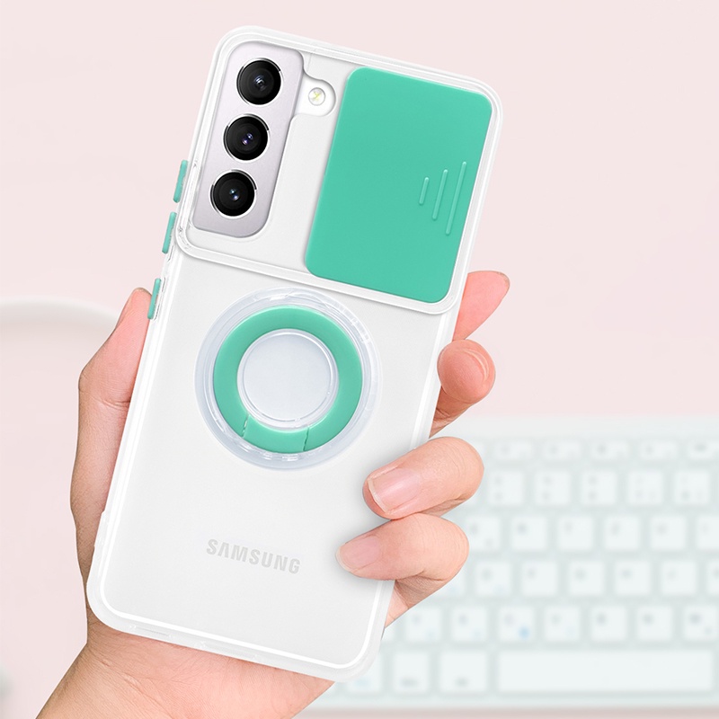 Transparent Window Push Phone Case For Samsung Galaxy S21 S21 Plus S21 Ultra S21 FE S22 Ultra S22 S22 Plus Z Flip 3 5G Z Fold3 5G M51 Ring Bracket Shockproof TPU Cover