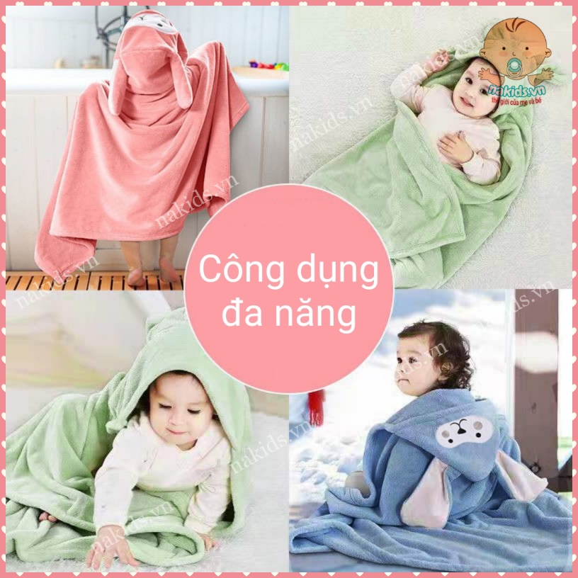 Áo Choàng - Khăn Tắm Có Mũ Chất Liệu San Hô Siêu Mềm Mịn An Toàn Cho Da Của Bé