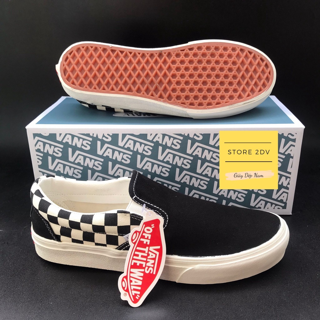 Giày Lười Nam Xỏ Caro Đen Vans Slip On Caro Black White