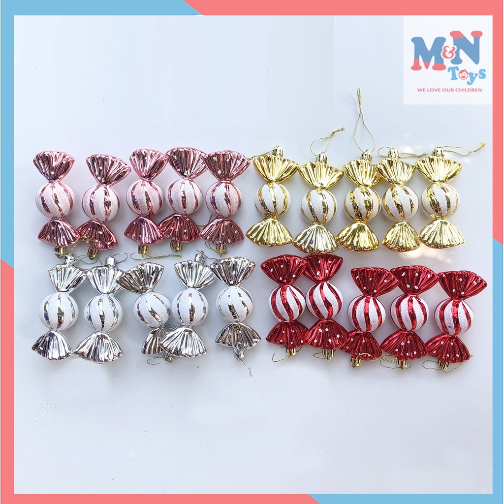Combo 5 quả châu kẹo phủ nhũ lấp lánh treo cây thông Noel trang trí vòng nguyệt quế giáng sinh