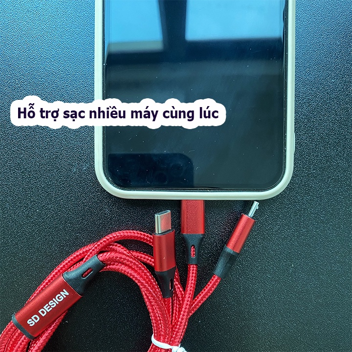 Dây cáp sạc 3 đầu đa năng bọc dù chính hãng SD-Design bảo hành 6 tháng cho IP, Samsung, Huawei, Xiaomi, Oppo - MarioCase