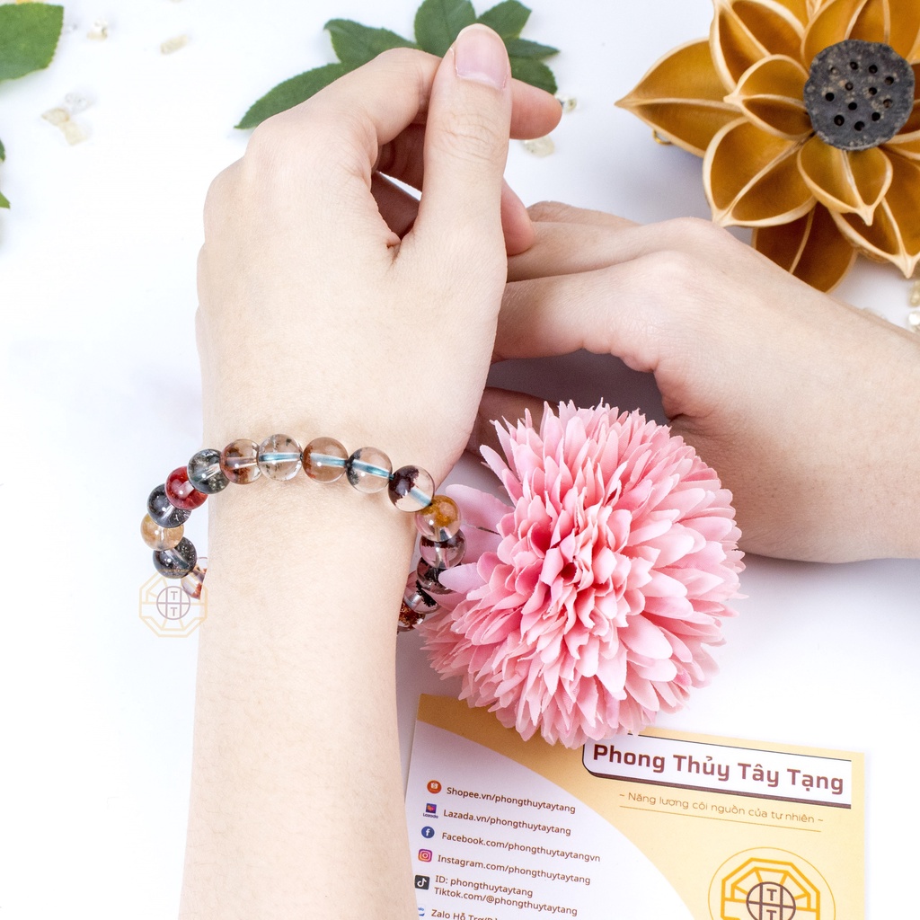 Vòng Tay Phong Thuỷ Đá Ưu Liinh Đa Sắc Tự nhiên [TẶNG HỘP GỖ] nữ mệnh Kim Mộc Thuỷ Hoả Thổ - Phong Thủy Tây Tạng