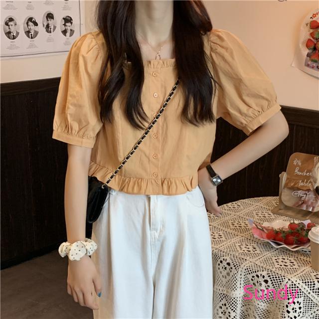 Áo croptop cổ vuông thời trang mùa hè phong cách Hàn Quốc cho nữ