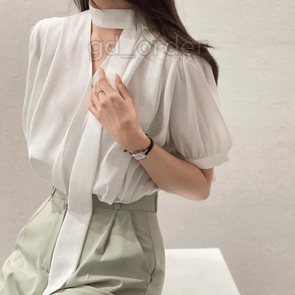 A15|Áo sơ mi nữ công sở kiểu hàn quốc chất lụa cao cấp kèm đai dây cổ gd_order
